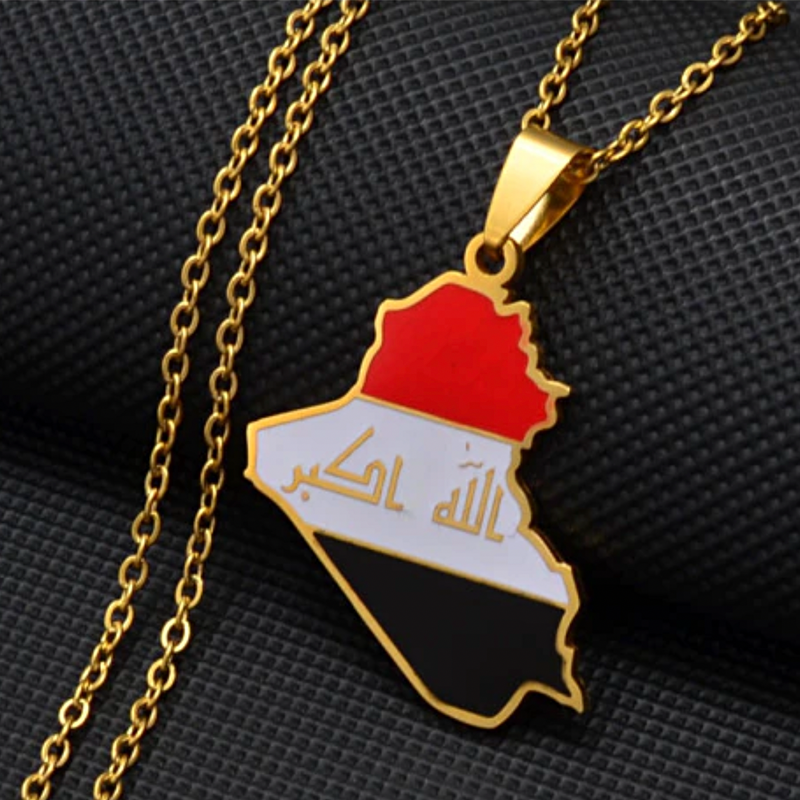 Iraq Map with Flag Pendant Necklace