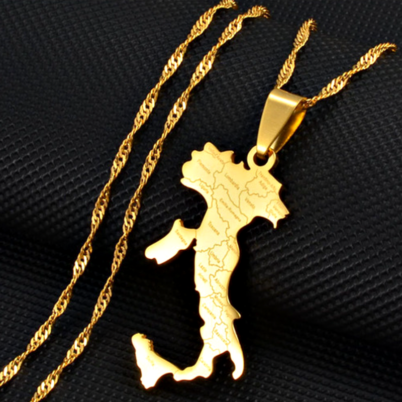 Italy Map with Cities Pendant Necklace