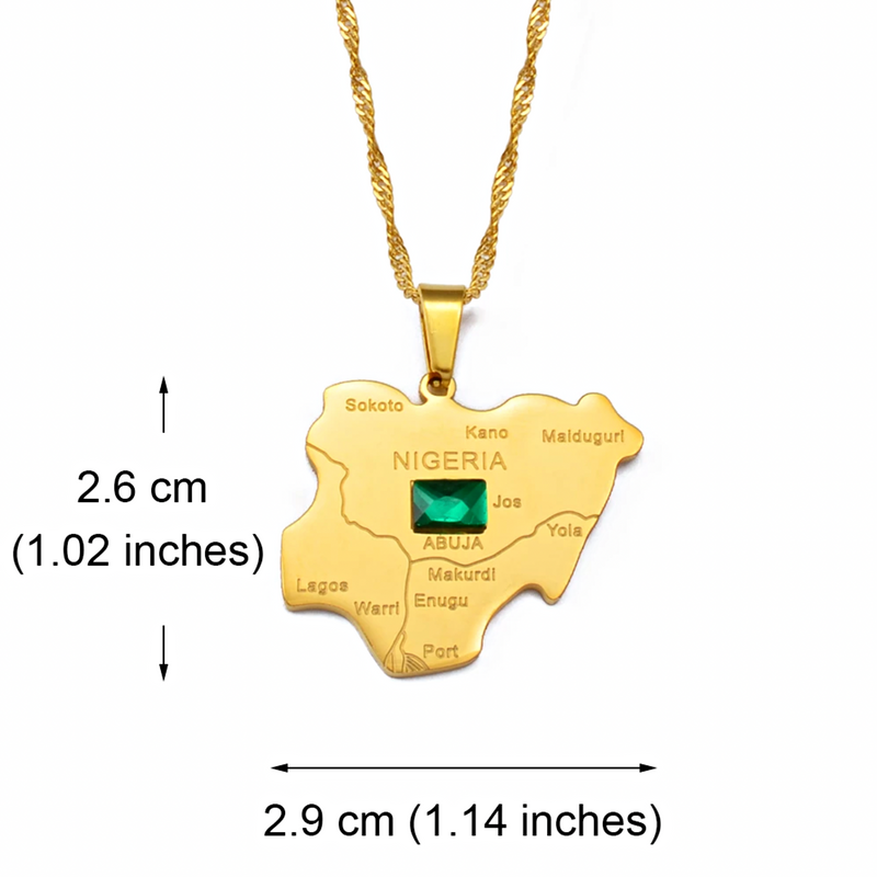 Nigeria Map with Green Stone Pendant Necklace
