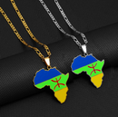 Africa Map with Berber Flag Pendant Necklace