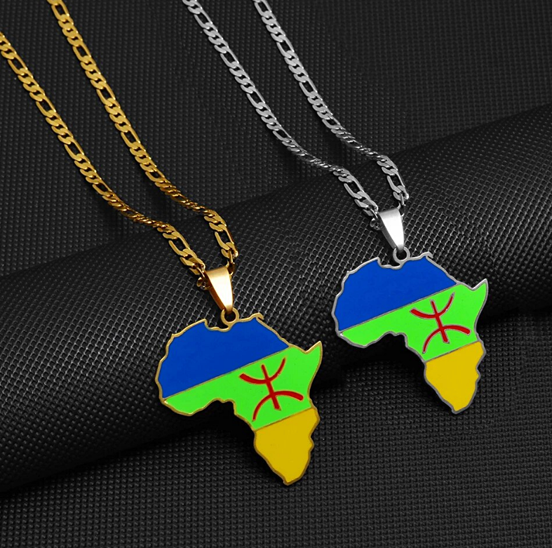 Africa Map with Berber flag Pendant Necklace
