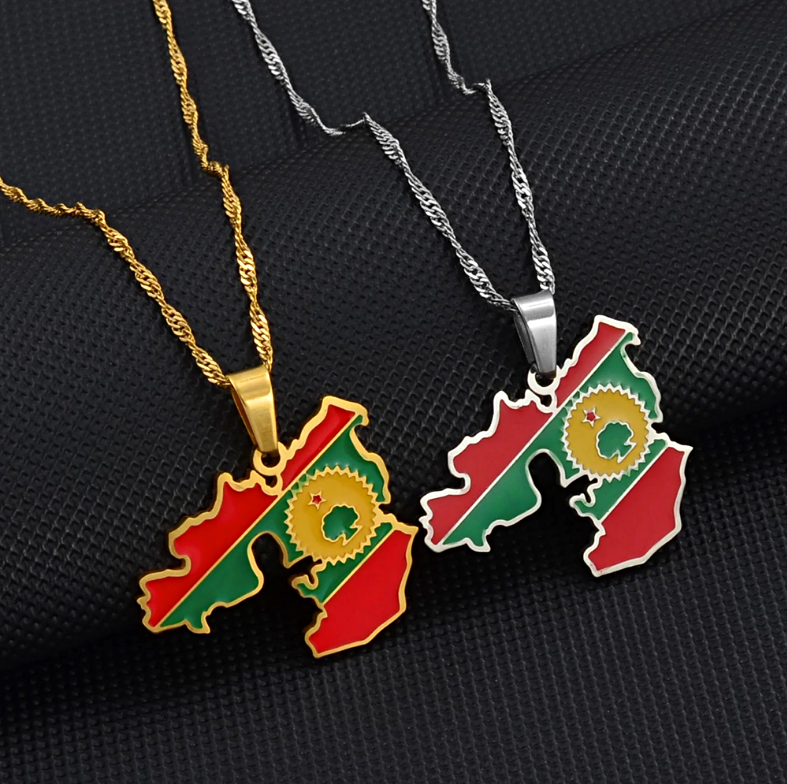 Oromia Map with Flag Pendant Necklace