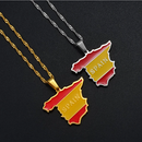 Spain Map with Flag Pendant Necklace