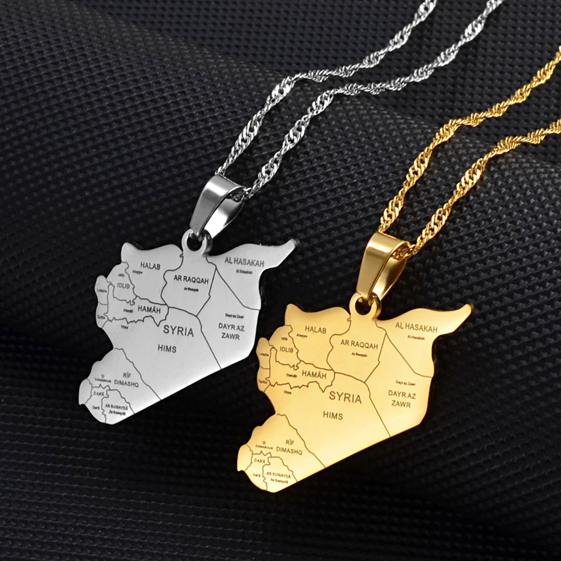 Syria Map with Cities Pendant Necklace