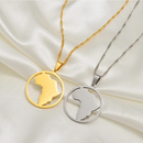 Africa Map in Circle Pendant Necklace