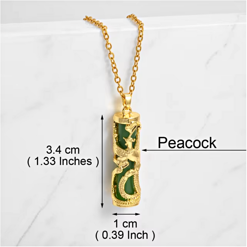 Dragon Peacock Green white Stone Lucky Charm Pendant Necklace