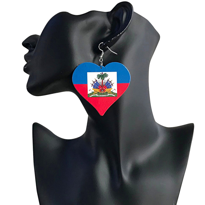 Haiti Flag Heart Shape Drop Earrings