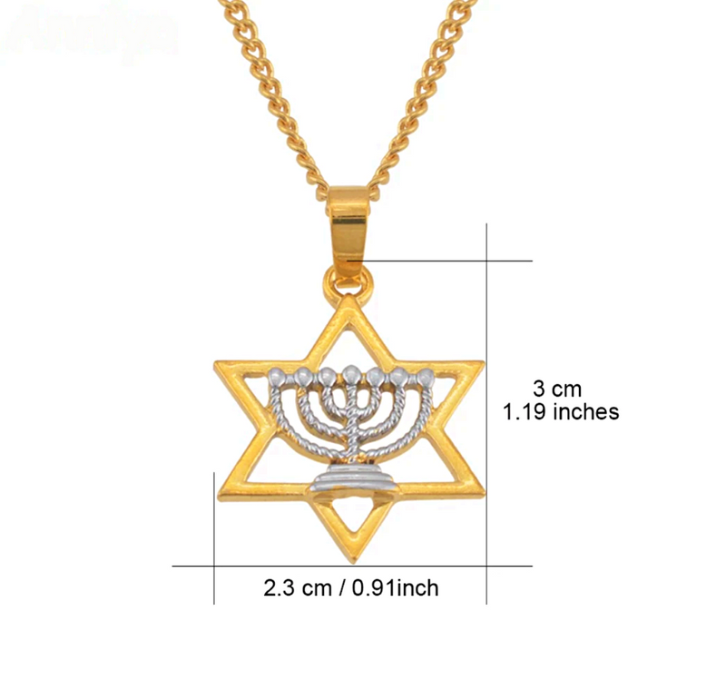 Israel Hexagram Menorah Hanukkah Pendant Necklace