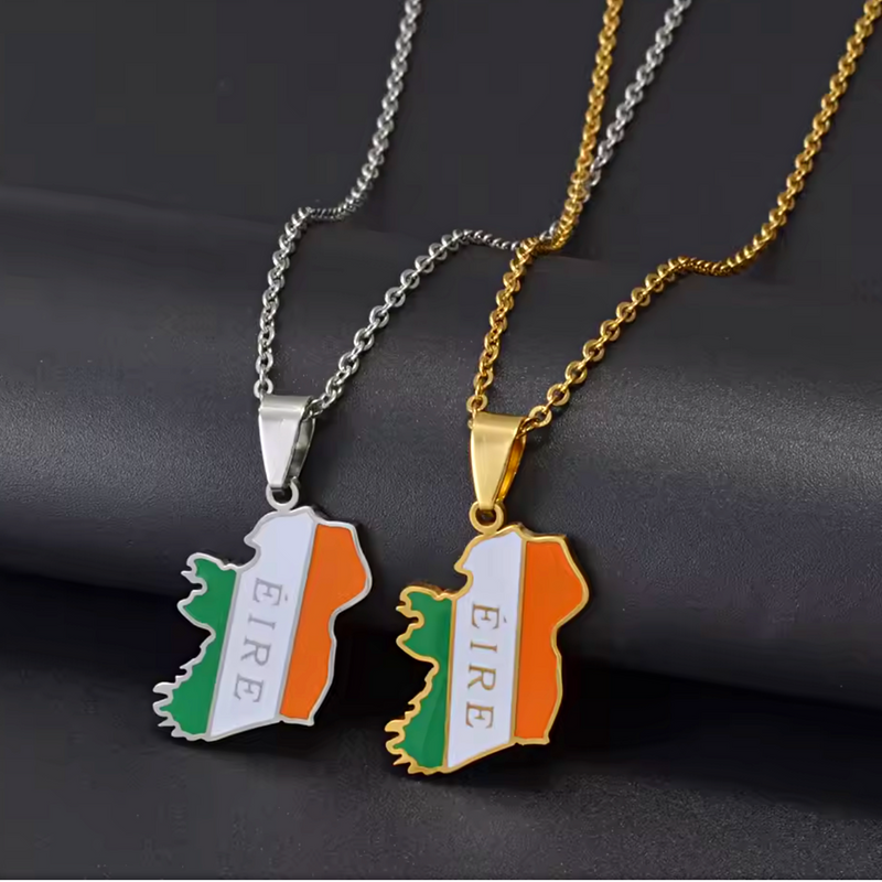 Ireland Map with Flag Pendant Necklace