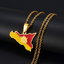Italy Sicily Map with Flag Pendant Necklace