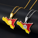 Italy Sicily Map with Flag Pendant Necklace