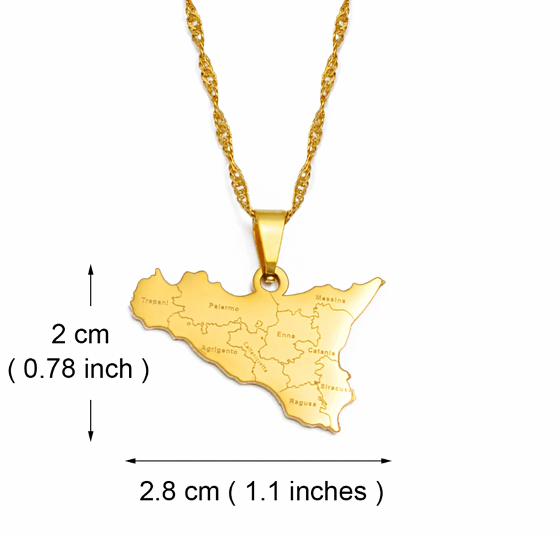 Italy Sicily Map with Cities Pendant Necklace