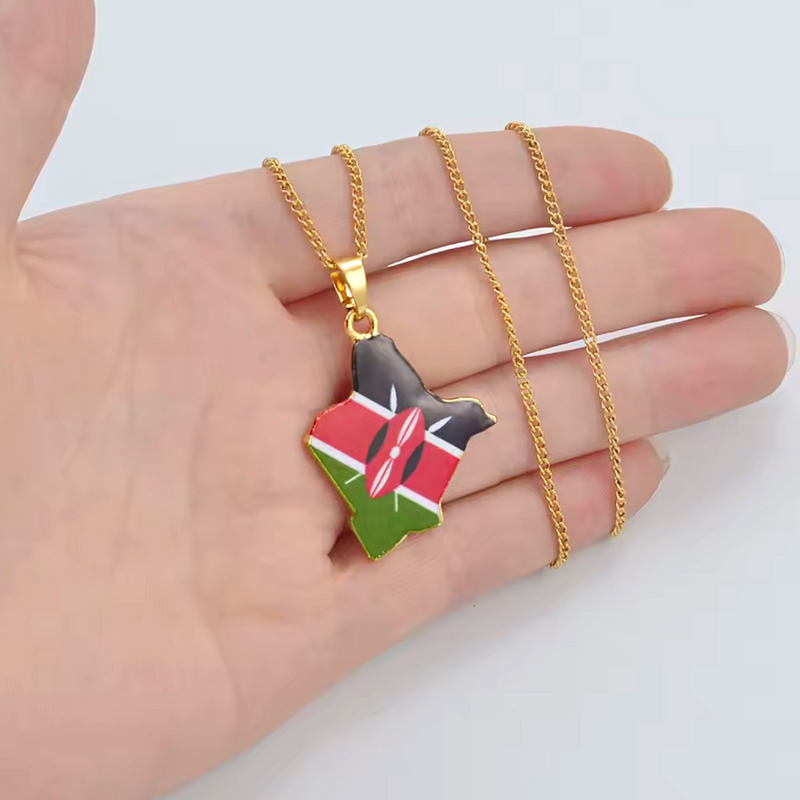 Kenya Map with Flag Pendant Necklace
