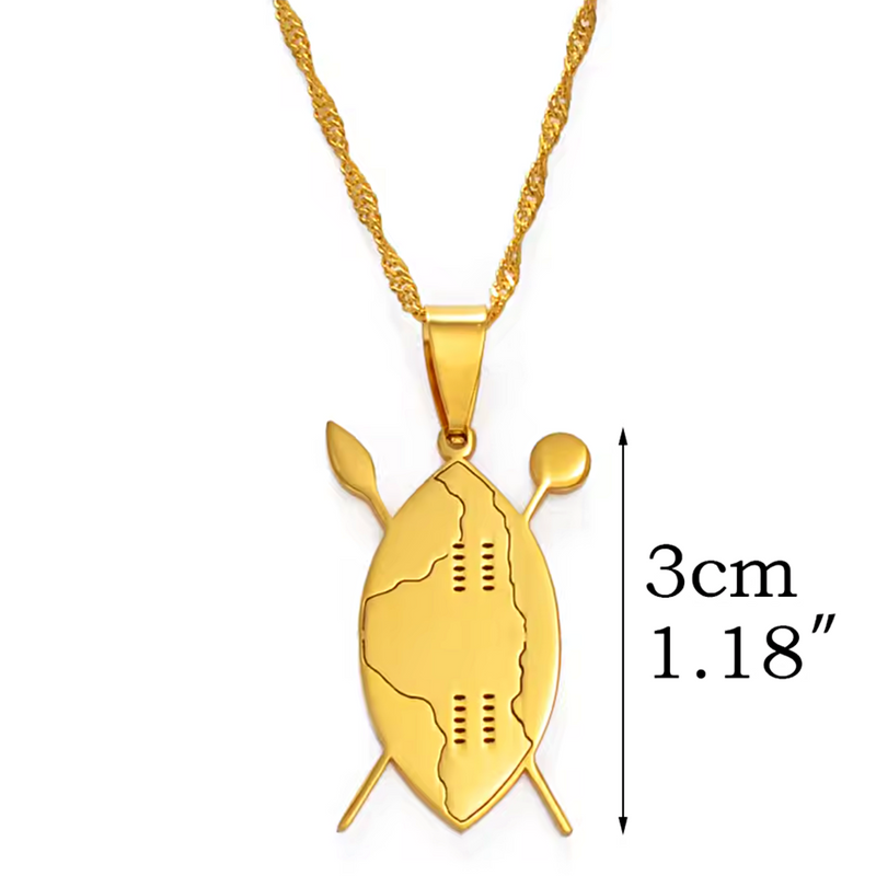 Kenya Flag Shield and Spears Pendant Necklace