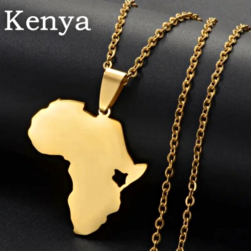 Africa Map with Kenya Map Pendant Necklace