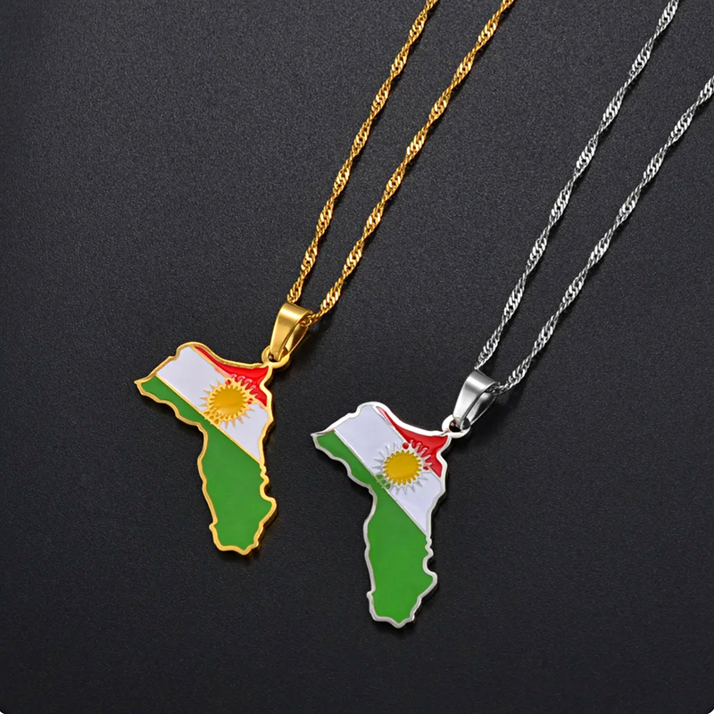 Kurdistan Map with Flag Pendant Necklace