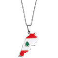 Lebanon Map with Flag Pendant Necklace