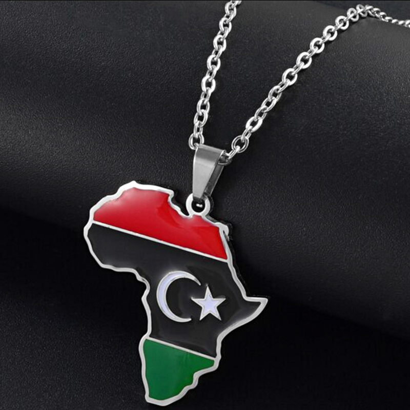 Libya Flag Africa Map Necklace