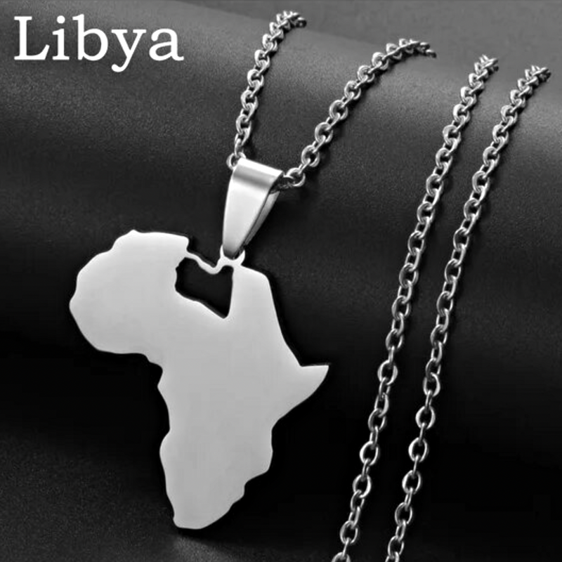 Africa Map with Libya Map Pendant Necklace