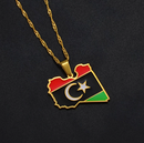 Libya Map with Flag Pendant Necklace