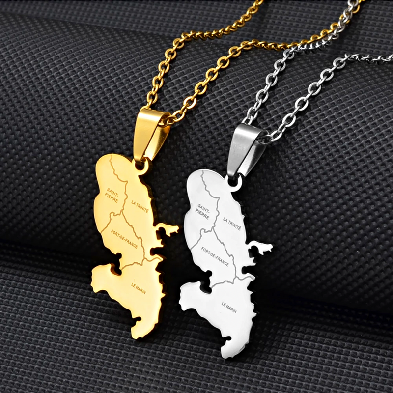 Martinique Map with Cities Pendant Necklace