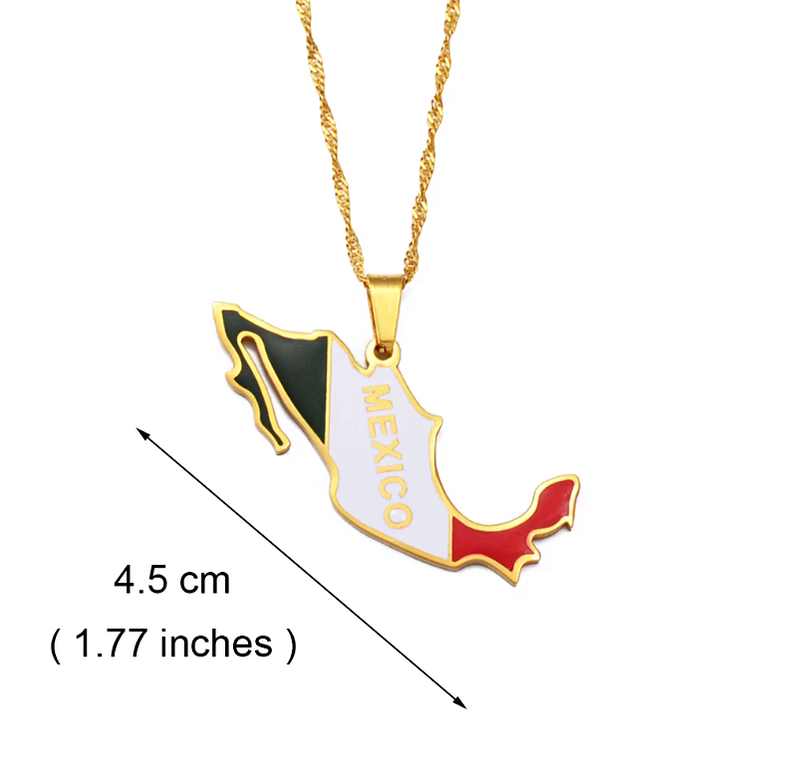 Mexico map with Flag Pendant Necklace