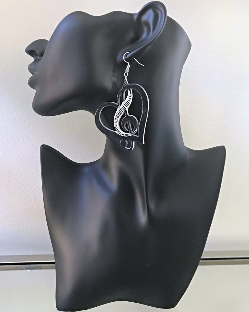 Treble Clef Piano Music Lover Wooden Earrings
