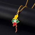 Myanmar Map with Flag Pendant Necklace