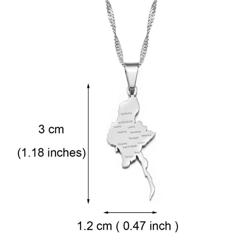 Myanmar map with cities Pendant Necklace