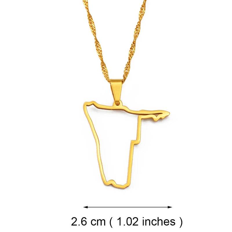 Namibia Map Outline Pendant Necklace