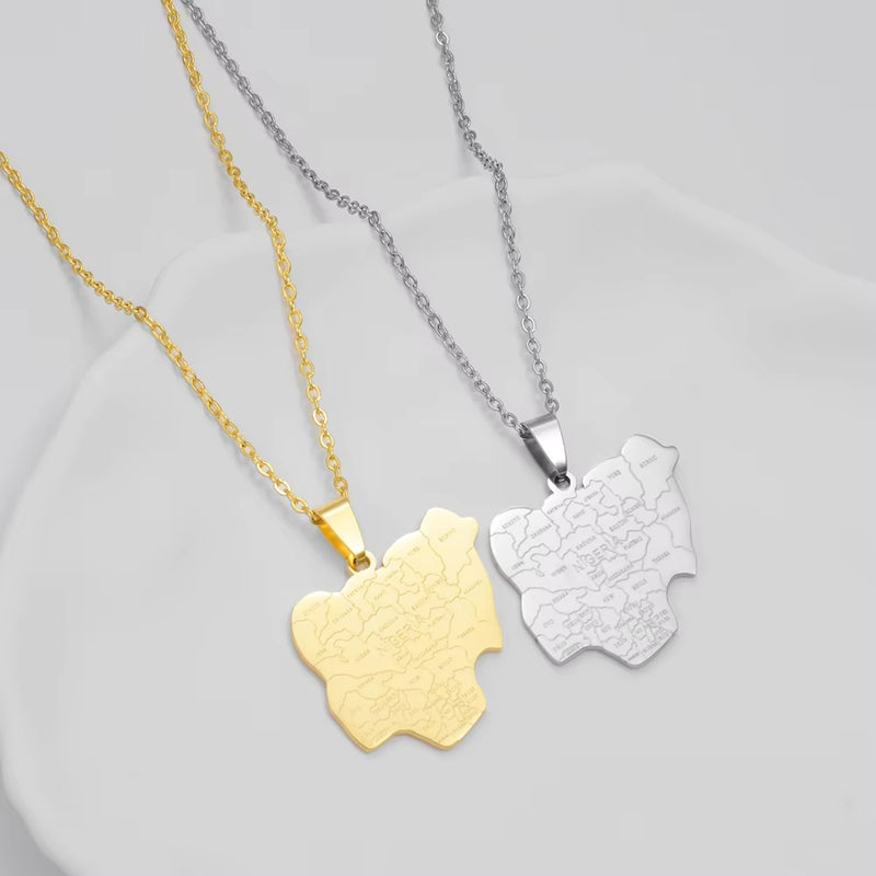 Nigeria Map with Cities Pendant Necklace