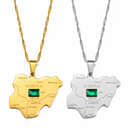 Nigeria Map with Green Stone Pendant Necklace