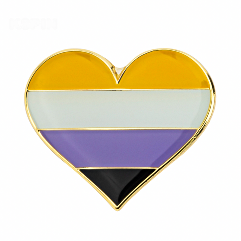 Nonbinary Flag Pride Heart Shaped Lapel Pin