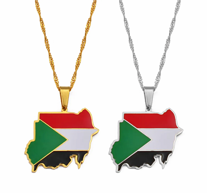 North Sudan Map with Flag Pendant Necklace