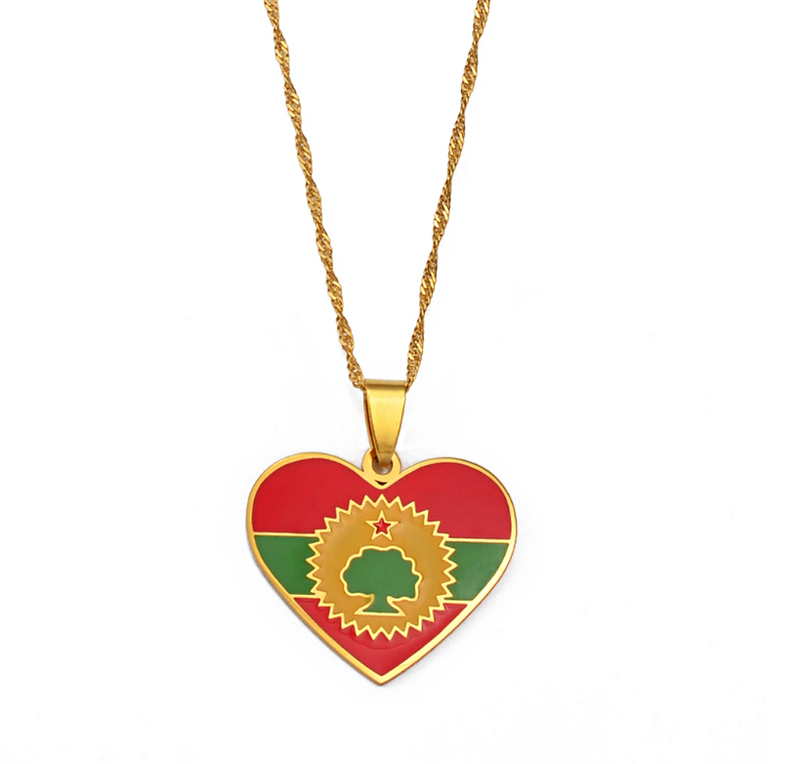 Oromia Flag Heart Pendant Necklace