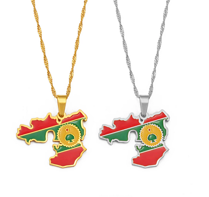 Oromia Map with Flag Pendant Necklace