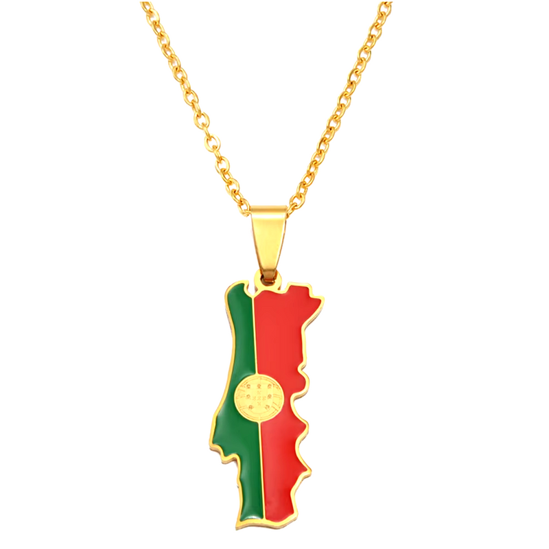 Portugal Map With Flag Pendant Necklace