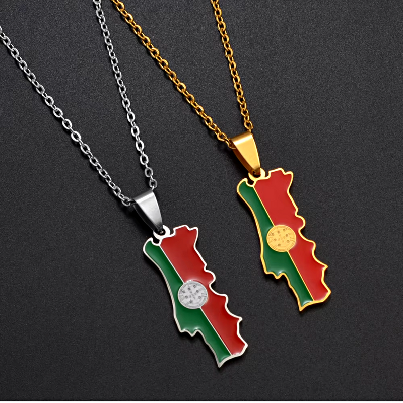 Portugal Map With Flag Pendant Necklace