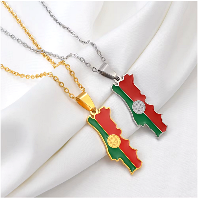 Portugal Map With Flag Pendant Necklace