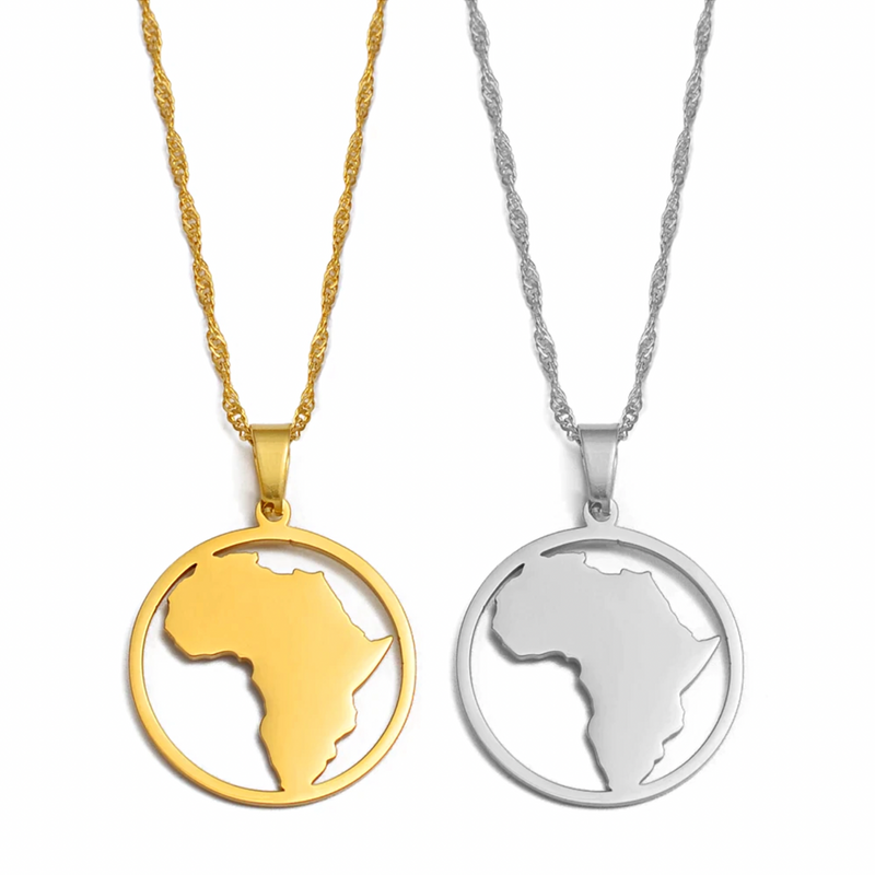 Africa Map in circle Pendant Necklace