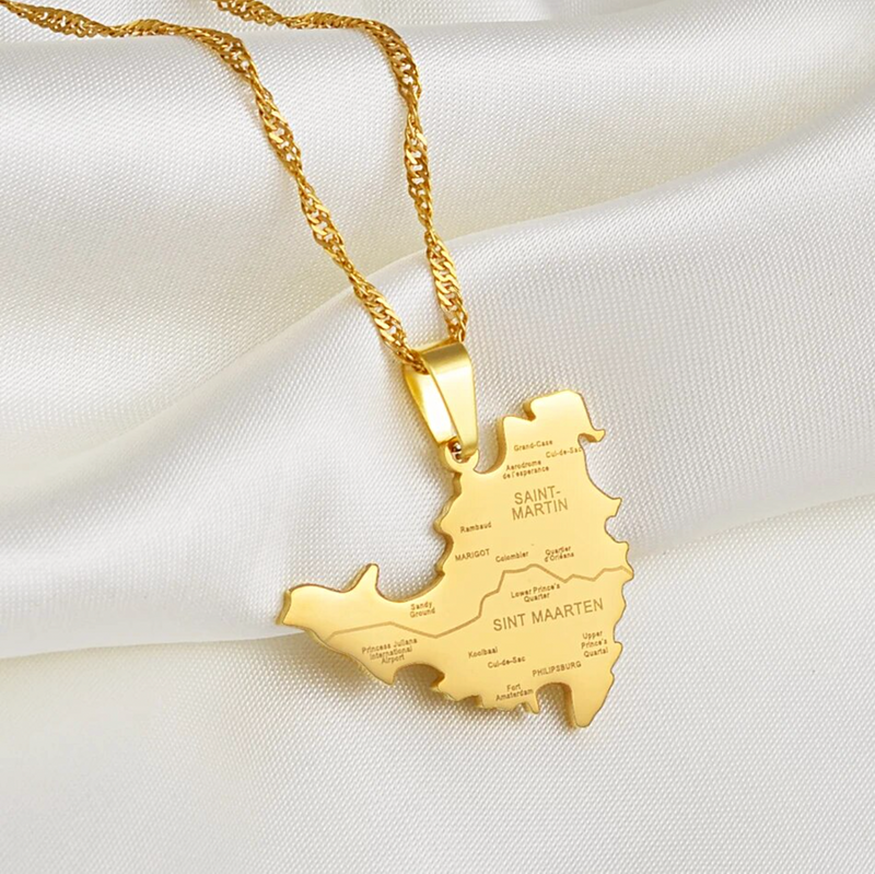 Saint Martin map with cities Pendant Necklace