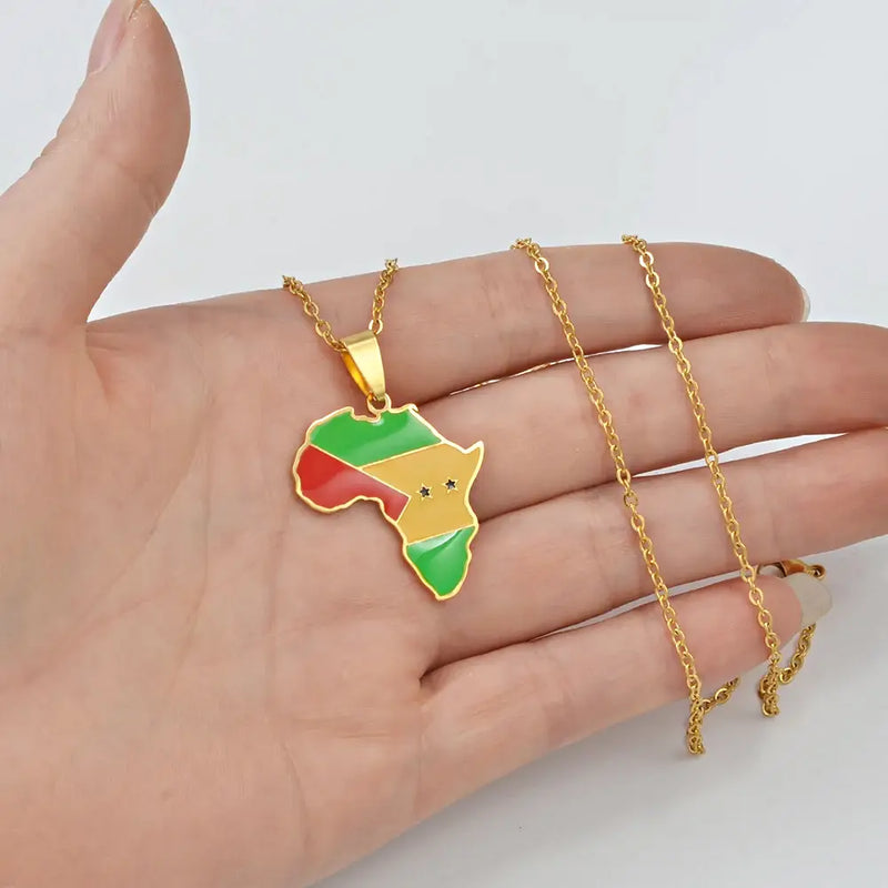 São Tomé and Príncipe Flag Africa Map Necklace