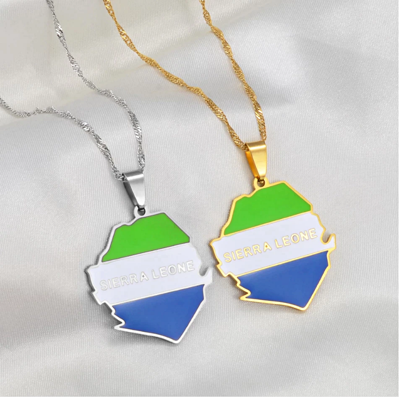 Sierra Leone map with flag Pendant Necklace