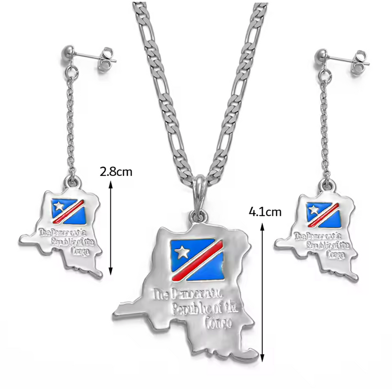 Democratic Republic of Congo Map Necklace and Earrings Set