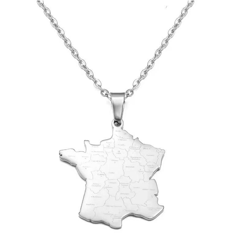 France Map with cities Pendant Necklace