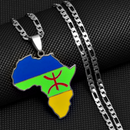 Africa Map with Berber Flag Pendant Necklace