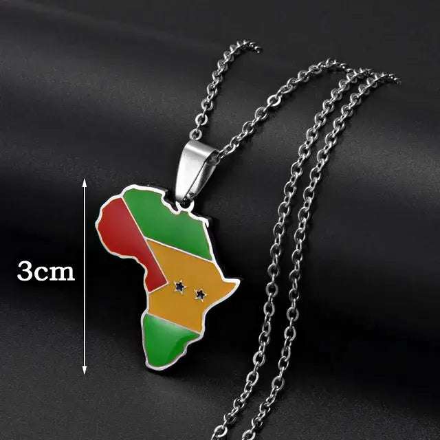 São Tomé and Príncipe Flag Africa Map Necklace