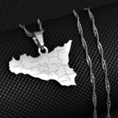 Italy Sicily Map with Cities Pendant Necklace