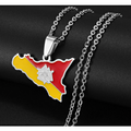 Italy Sicily Map with Flag Pendant Necklace