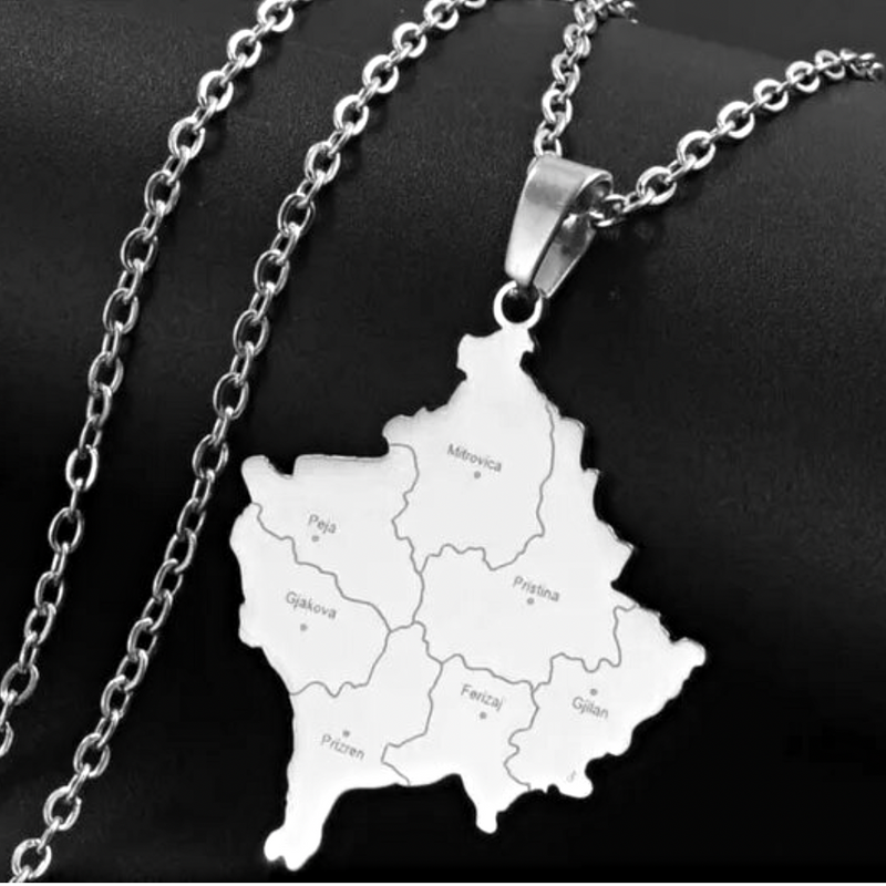 Kosovo Map with Cities Pendant Necklace